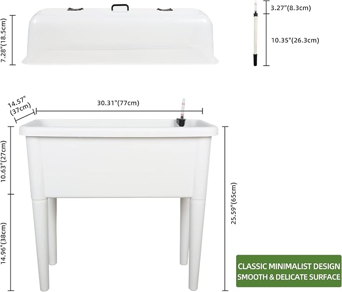 Dexceder 13.2 Gallon Self Watering Raised Garden Bed (White) | Ventilation Transparent Lid Greenhouse, Deepen Vegetable Flower Box Planter Pot with Removeble Legs & Water Level Indicator