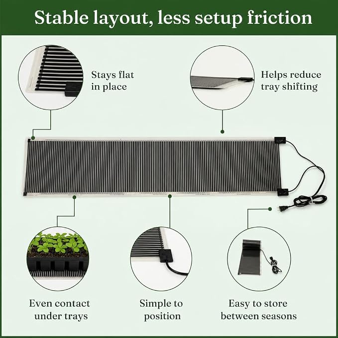 Seedling Heat Mat - Designed for 4 ft Wire Shelving, Water-Resistant Plant Heating Pad for Germination, Propagation, Hydroponics and Indoor Gardening, Made in USA (11" x 44")