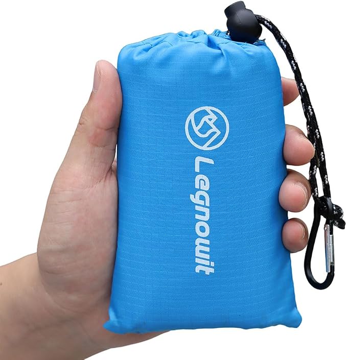 Outdoor Pocket Blanket, 55"x39" Waterproof Foldable Compact Small Picnic Blanket, Ultralight Tarp for Camping, Festival, Beach, Hiking, Backpacking, Travel, Stakes Included (Sky Blue)