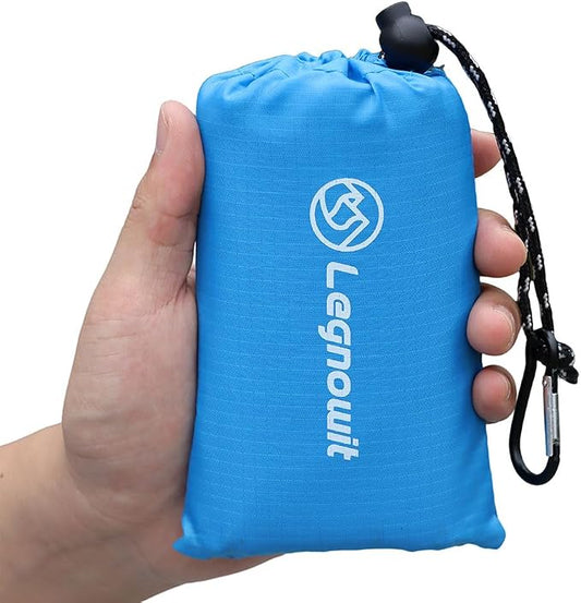 Outdoor Pocket Blanket, 55"x39" Waterproof Foldable Compact Small Picnic Blanket, Ultralight Tarp for Camping, Festival, Beach, Hiking, Backpacking, Travel, Stakes Included (Sky Blue)