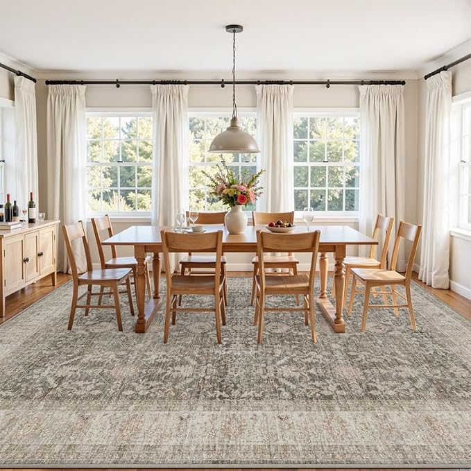 10x12 Area Rugs Living Room: Bedroom Washable Carpet Warm Taupe | Vintage Boho Soft Small Indoor Decor Floor Non-Slip Low Pile Neutral Farmhouse Entryway Laundry Bathroom Bedroom Beside Rugs