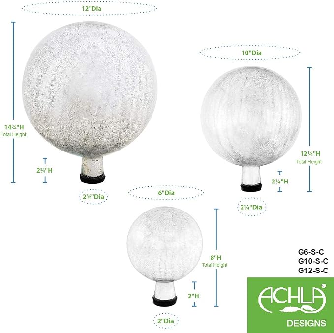 Achla Designs 10-Inch Crackle Gazing Globe Ball, Silver