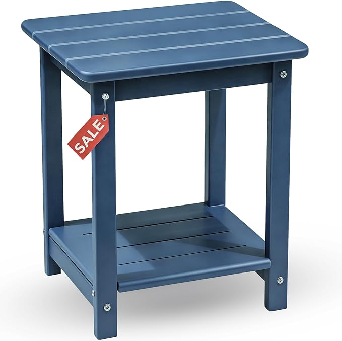 Adirondack Square Outdoor Side Table,2-Tier Storage Patio Side Table with Weatherproof HDPE Material Low