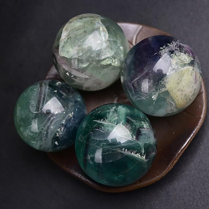 1.6-2 inch Natural Fluorite Crystal Ball with Stand, Hand Polished Colorful Fluorite Sphere, Reiki Healing Gemstone Ball, Home Desktop Decor Ornament, Spiritual Craft Gift