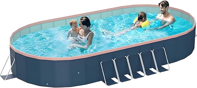 Foldable Pool, Hard Plastic Collapsible Pool, Large Non Inflatable Rectangle Pool Above Ground, Backyard Pool for Adults, Oversized Thickened, Easy Assembly (Round Corner 137 Inch)