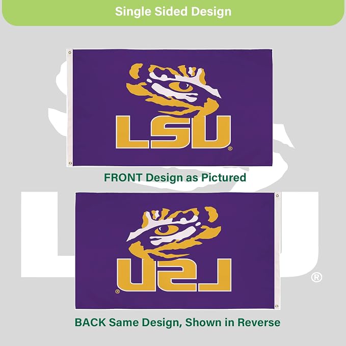 NCAA Louisiana State University Flag with Grommets, 3'x5' LSU Tigers Outdoor College Flags & Banners for Garden Patio Indoor Wall Décor