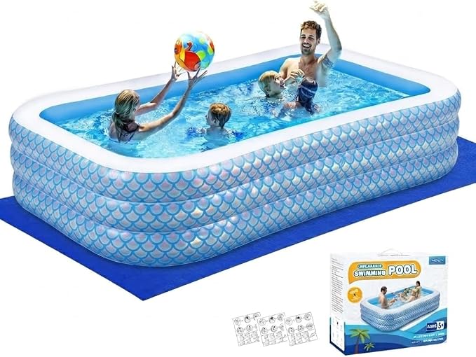 Inflatable Swimming Pool for Kids and Adults- 118" x 68" x 22" Family Full-Sized Blow Up Pools for Kids-Thickened Durable Above Ground Swimming Pool Backyard Lawn, Summer Party Outdoor and Indoor