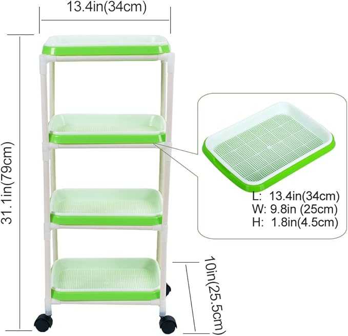 4 Layers Sprout Trays with Extra Strength Plastic Shelf Soil-Free Healthy Wheatgrass Seeds Grower & Storage Trays for Garden Home Office | BPA Free PP Soil-Free Hydroponic Growing & Storage Trays for Mung Beans, Microgreens, Wheatgrass for Home, Indoor...