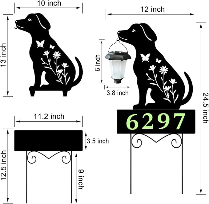 Dog Decorative Garden Stakes Yard Sign -Number with Glow in the Dark be Suited to Garden, Lawn, Outdoor Decor Dogs Holding Solar Lantern Decor Stakes
