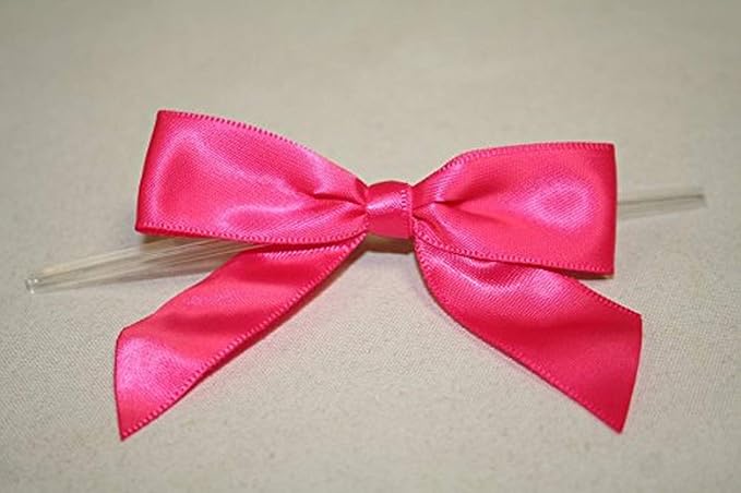 Reliant Ribbon 5170-17505-3X2 Satin Twist Tie Bows - Large Bows, 7/8 Inch X 100 Pieces, Shocking Pink