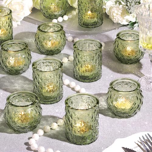 NITIME 12Pcs Assorted Green Votive Candle Holders, Tea Lights Candle Holder for Table Centerpiece, Green Candle Holders for Wedding, Bridal Shower and Tea Party Decorations by NITIME