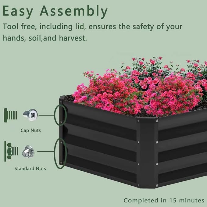 2PCS 8x4x1FT Galvanized Raised Garden Bed,Planter Raised Beds-Metal Garden Box,Large Plant for Outdoor Planting, Vegetables Bed，Flower,herb-Black 0.8mm