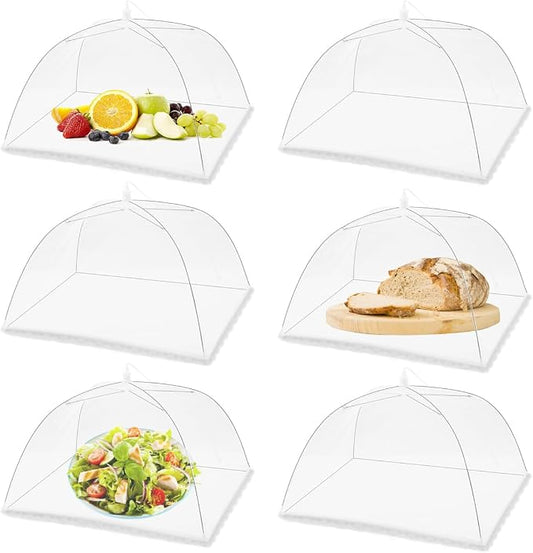 (6 Pack) Pop-Up Outside Picnic Mesh Food Covers Tent Umbrella for Outdoors and Camping Food Net Cover Keep Out Flies Mosquitoes Ideal for Parties BBQ, Reusable and Collapsible 17 x 17inches