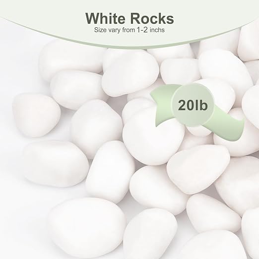 Pulovin 20 lbs White Rocks for Plants Indoor, 1-2 inch Decorative Garden Stone Outdoor Landscaping, Walkways, Yard, Large Polished River Rocks for Plants Pots, Vases, Crafts