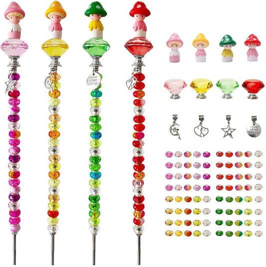 102 Pcs Fairy Garden Accessories Outdoor Kit - DIY Fairy Wand Beaded Garden Stakes Decorative Kit with Miniature Mushrooms Figurine for Different Festivals, Beadable Items(Mushrooms)