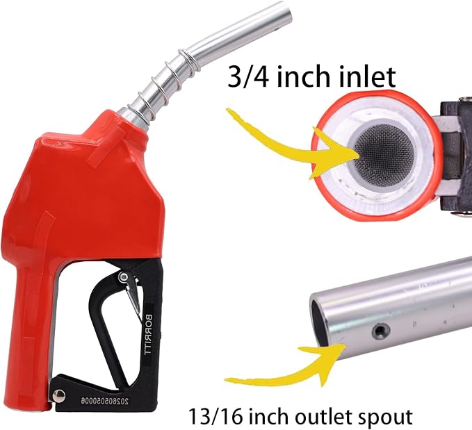 Red 3/4" Inch NPT Automatic Shut-Off Fuel Nozzles Three Notch Hold Open Clip With Filter 13/16"Spout Max Flow Rate 16 GPM Perfect For Gas Stations,Transportation for diesel,gasoline,kerosen
