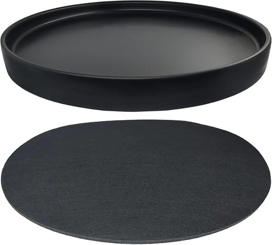 Yukfona Ceramic Plant Saucer Tray 1 Pcs 14 15 Inch Black, 14.3" OD x13.5 ID x2 Deep| Fits Flower pots Bottom≤ 13.5", Heavy Duty Glazed Round Planter Drip with Catch Basin for Indoor Outdoor Plants