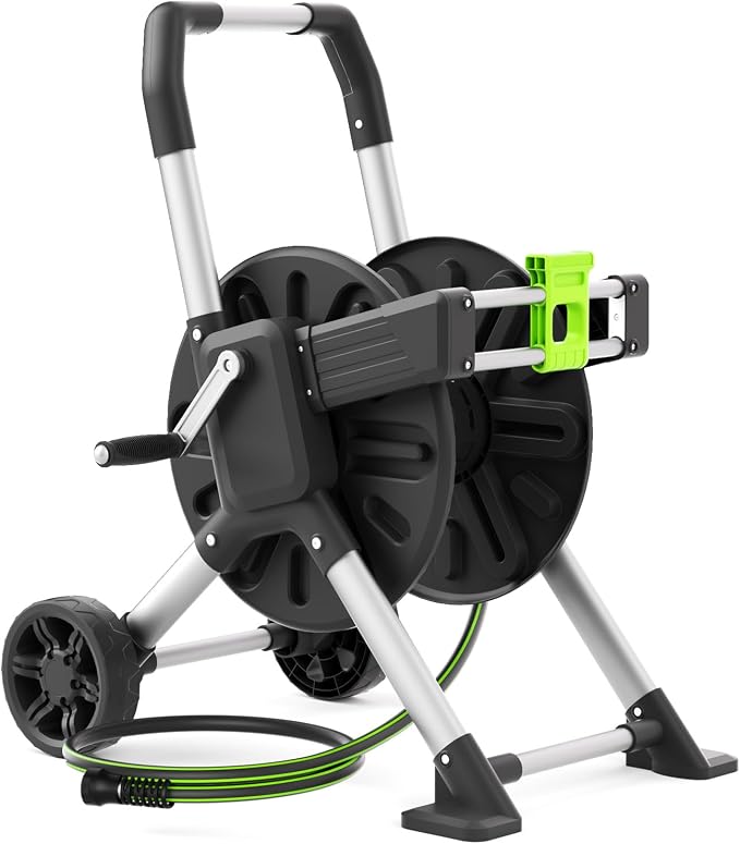 Upgrade Garden Hose Reel Cart, Holds 150 Feet of 5/8-Inch Hose, Hose Reel Cart With Effort-saving Hand Crank,Freestanding Water Hose Reels for Outside Garden Lawn Yard Outdoor