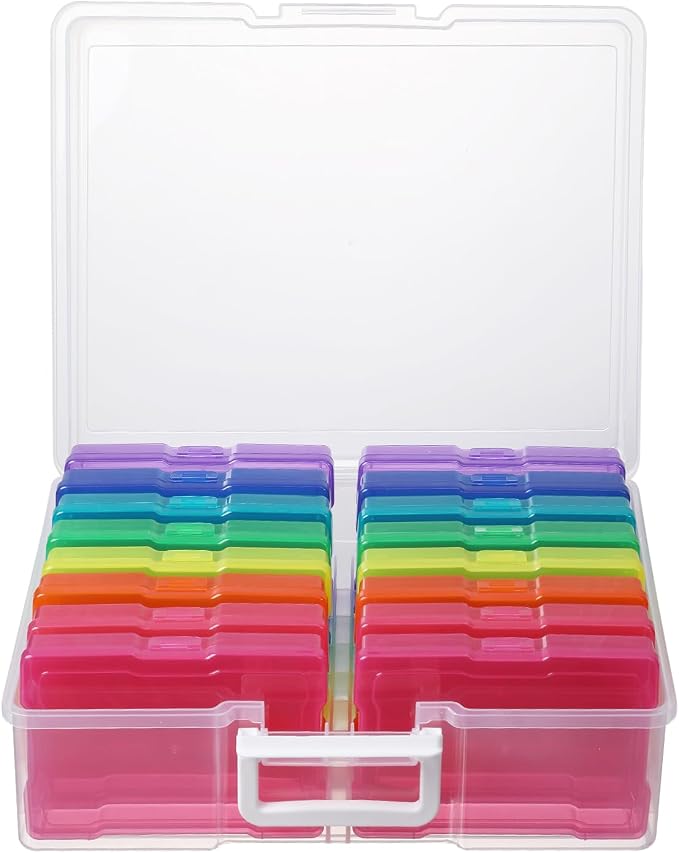 novelinks Photo Storage Box and 16 Inner 4" x 6" Photo Storage Containers | 1Pack Color, Photo Albums 4x6 Pictures, Photo Organizers and Storage, Card Game Storage, Task Boxes for Special Education