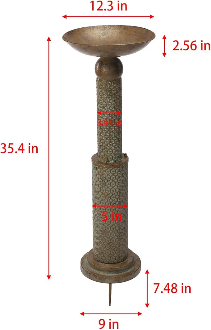 35.4"H Metal Bird Bath for Outside,Vintage Bird Bath,Garden Lawn Yard Decor | Cylindrical Base Bird Bath,Bird Feeder Seed Tray Garden,Bird Baths for Outdoors