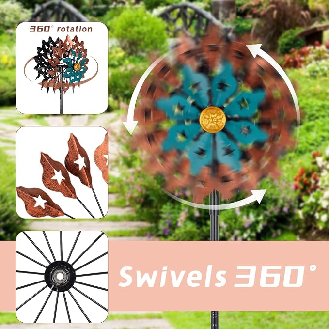 Viveta Kinetic Wind Spinner, 13" Dia Metal Wind Sculptures | 360 Degrees Rotating Windmill for Yard and Garden