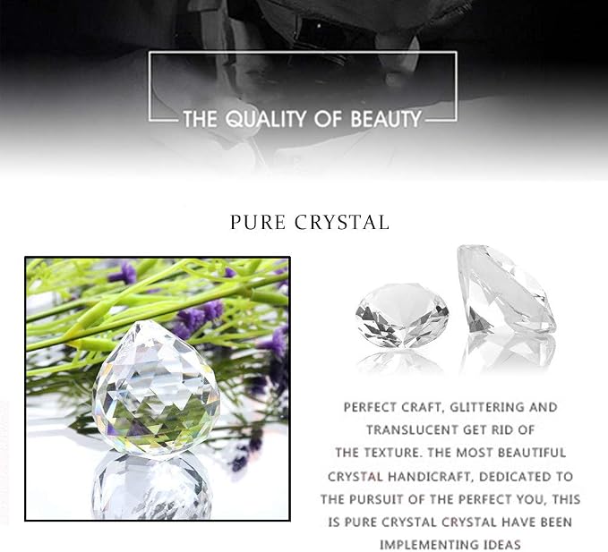 2 Pieces 50mm Clear Cut Crystal Prisms,Hanging Rainbow Pendants Glass Sphere Faceted Gazing Ball for Home Décor with Cloth Bag and Chain