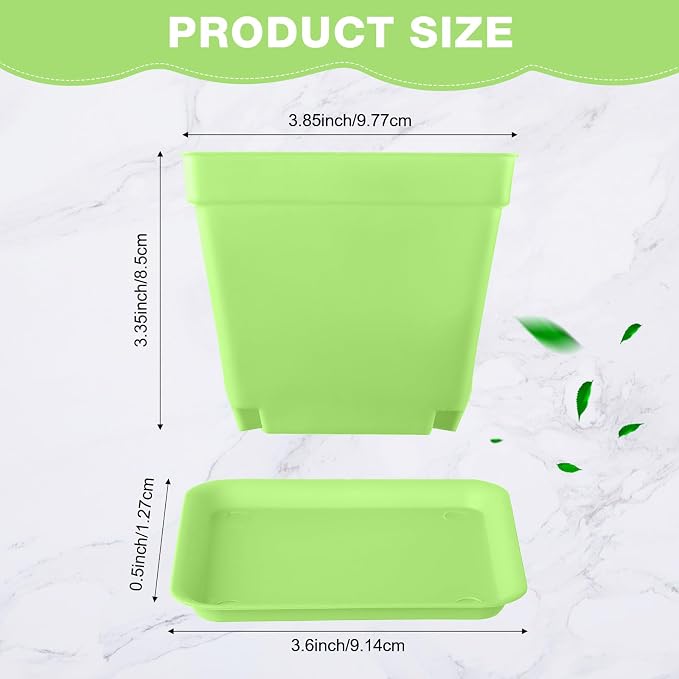 Amyhill 100 Pcs 4 Inch Flower Pots Square Plants Nursery Pot Plastic Plant Seedling Pots Small Nursery Transplanting Planter Container with Saucer for Indoor Succulent Balcony Garden (Green)