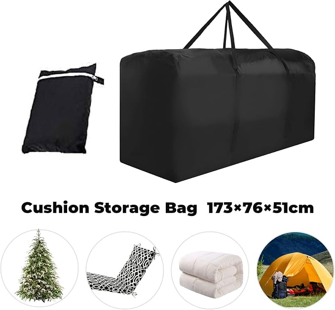 Patio Cushion Storage Bag Waterproof Extra Large Protective Zippered Outdoor Cushion Storage Bags Furniture Storage Bag with Handles, 68" L x 30" W x 20" H (2 Pack)