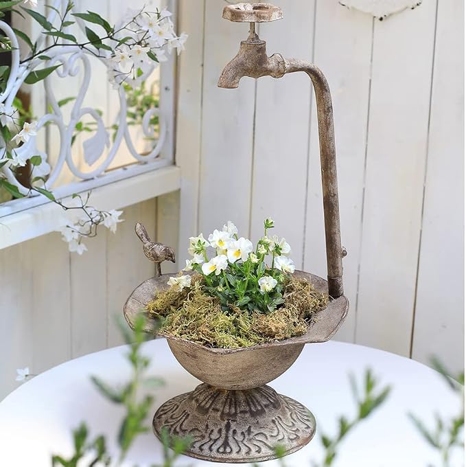 Unique Planters for Indoor Outdoor Plants, Rustic Succulent Planters, Outdoor Flower Pots, Indoor Succulent Plant Pots, Metal Tap Design, Home and Garden Decor (Gray)