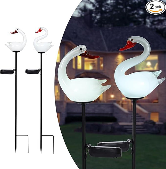 Afirst Solar Goose Garden Stake Lights Hand-Blown Glass Figurine LED Outdoor Decorative Waterproof Solar Landscape Lighting for Yard Lawn Patio Path Walkway Garden Decor 2 Pack