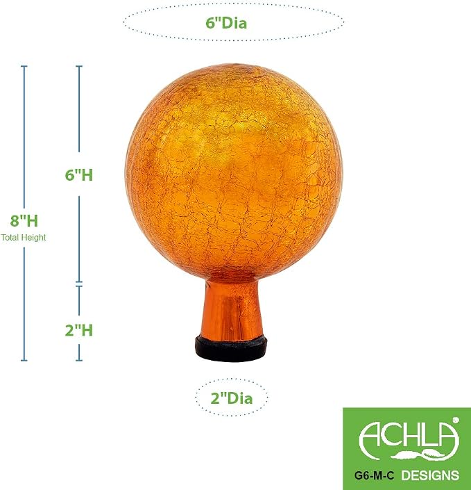 Achla Designs 6-Inch Crackle Gazing Globe Ball, Mandarin