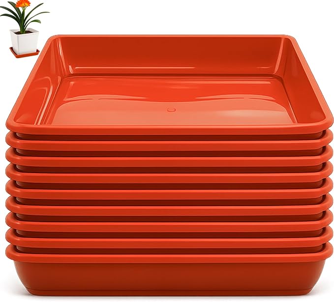 10 Pack Square Plant Saucer 18 Inches Plant Trays for Pots Plastic Round Drip Trays Flower Pot Saucers Black Planter Water Tray Plant Drainage Tray, Brick Red