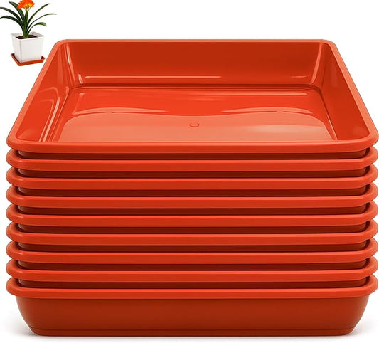 10 Pack Square Plant Saucer 18 Inches Plant Trays for Pots Plastic Round Drip Trays Flower Pot Saucers Black Planter Water Tray Plant Drainage Tray, Brick Red