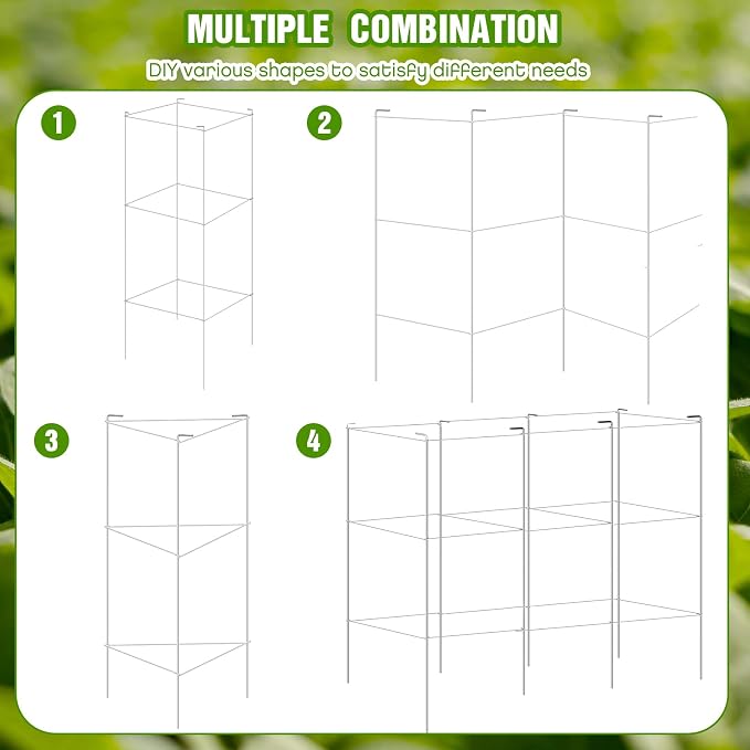 Hicarer 16 Pack Square Tomato Cage Heavy Duty Tomato Cages for Garden Vegetable Plant Trellis Stakes Plant Support Stake Tower for Climbing Vegetables Plants Flowers Fruit (15 x 36 Inches,Silver)
