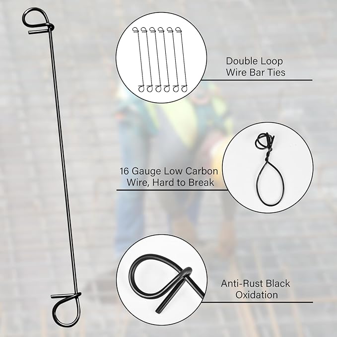 2000pcs Rebar Wire Bar Ties, 6" Double Loop, 16 Gauge - Reinforcing Steel Bar Ties with Wooden Grip Handle for Concrete Construction
