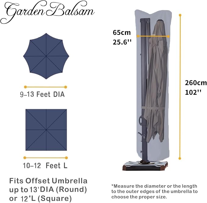 Patio Umbrella Cover for 9ft to 13ft Offset Umbrella, Water Resistant, Curved Cantilever and Straight Pole Parasol Outdoor Umbrellas Cover with Zipper and Rod Dark Blue