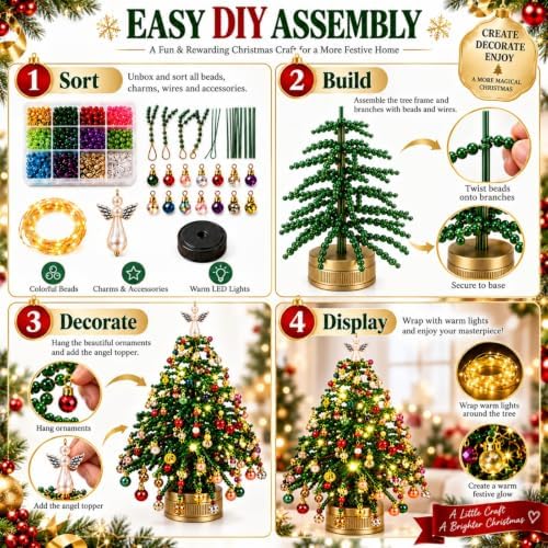 2027Upgraded DIY Beaded Christmas Tree Kit,Handmade Mini Desk Xmas Bead Art - Image 5