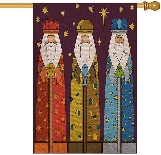 EMMTEEY Christmas Three Kings Wise Men Burlap Garden Flag - Large 28 X 40 Double Sided Winter Flag for Outside Holiday Decoration