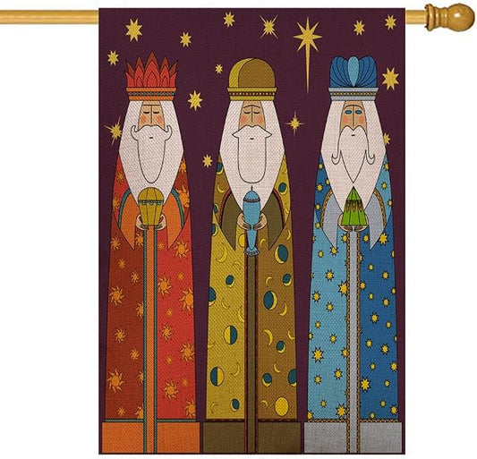 EMMTEEY Christmas Three Kings Wise Men Burlap Garden Flag - Large 28 X 40 Double Sided Winter Flag for Outside Holiday Decoration