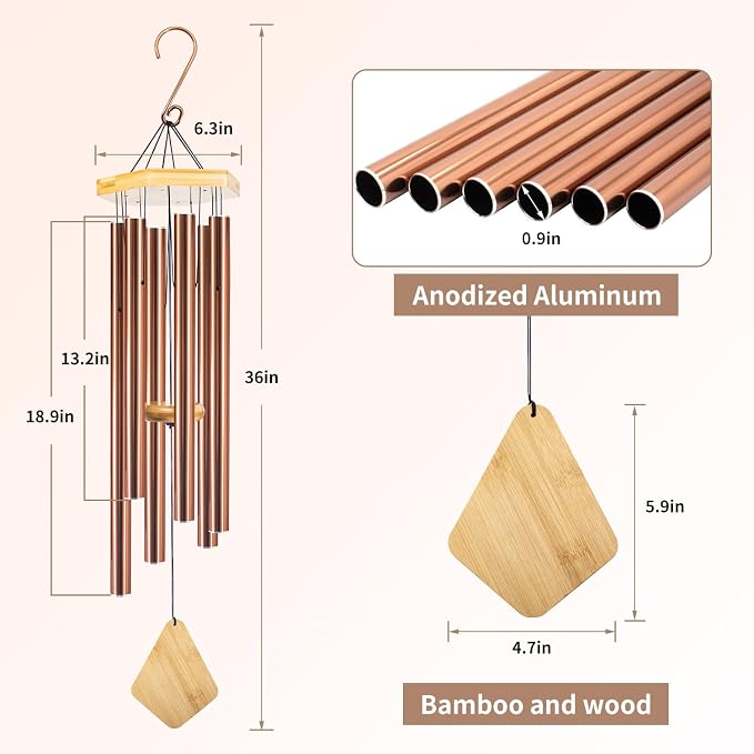 Wind Chimes Outdoor Deep Tone, Wind Chime for Outside, Memorial WindChimes with Hook as Gifts for Mother's Day/Housewarming/Christmas, Patio, Garden, Yard, Home Décor, Copper