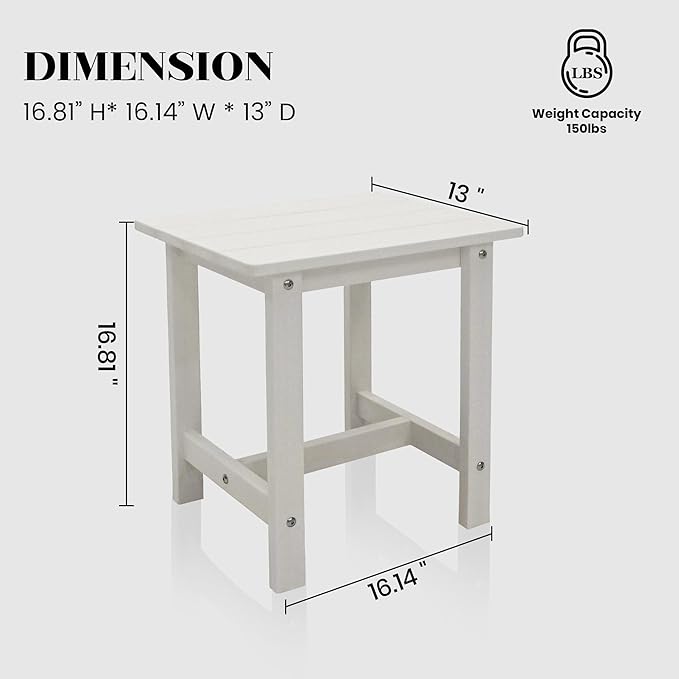 Meluvici Outdoor Side Table, Small Adirondack Side Table for Adirondack Chair - Indoor Outdoor End Table - HDPS (White)