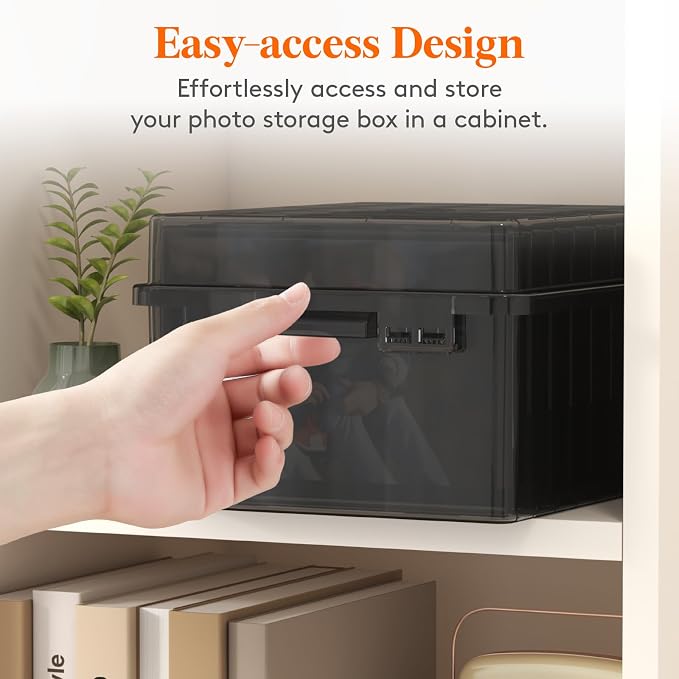 Lifewit 1 Pcs Photo Storage Set with 9 pcs 5"x7" Inner Photo Box& 28 x 22 cm/11x8.5 Transport Case, Craft Organizer for Seed Cards Pictures Office Supplies with 1 Sheet Label Sticker, Black