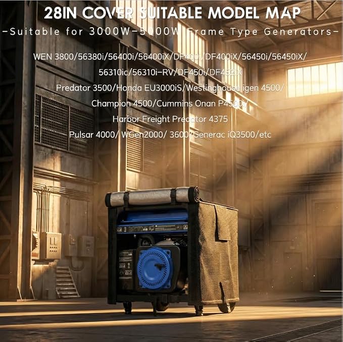 Waterproof Generator Cover, 28x26x24 inch, 600D Heavy Duty Oxford - for Most Generators 3000-5000 Watt, Portable Generator Cover for Outside, Black