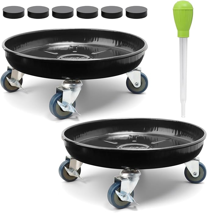 2 Pack 12.2 Inch Metal Plant Caddy With Lockable Wheels,Plant Stand Dolly for Heavy Planter,Wheeled Planter Saucer Tray,Rolling Plant Stand,Heavy-Duty Plant Caddy for Indoor and Outdoor(Black)
