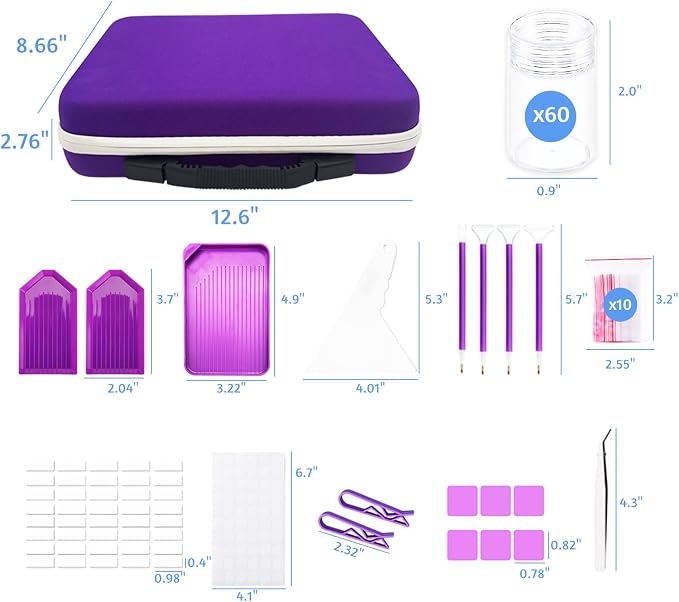 60 Slot Diamond Painting Storage Containers | Purple 60-slot storage box with tools & accessories for diamond art
