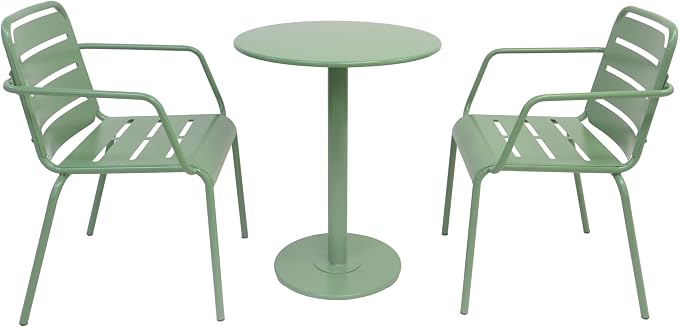 Christopher Knight Home Jodi Outdoor Bistro Set, 3-Piece Bistro Table and Chairs Set of 2, Patio Furniture Set with Iron Frame, Patio Conversation Set for Poolside/Garden Cafeteria, Matte Green