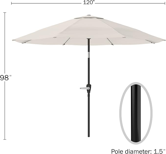 Pure Garden Patio Umbrella with Auto Tilt - 10ft Easy Crank Outdoor Umbrella with Vented Canopy for Deck, Balcony, Porch, Backyard, or Pool (Tan)