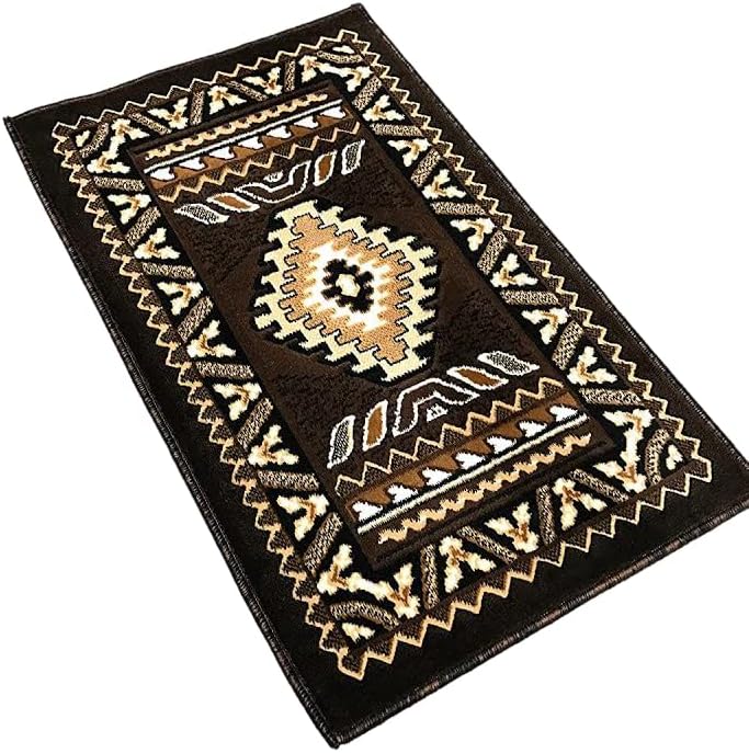 YHSF South Western Area Rug for Living Room, Bedroom, Kitchen & More - Easy Clean, Soft & Durable Native American Tribal Rug - Stain-Proof, Non-Slip Runner for Home Decor - Chocolate Brown, 2' x 3'4" | Easy-Clean, Soft & Durable Tribal Rug for Living R...