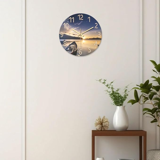 16 Inch Round Sunset Battery Powered Wall Clock | Large Modern Coastal Wall Clocks for Living Room Bedroom Office Kitchen Decor Analog Silent Wall Clock Non Ticking