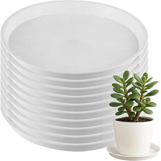 10 Packs 16 Inch Plastic Plant Saucers for Indoor Outdoor, Plant Water Catcher Tray for Pots, Bulk Flower Pot Saucers, Drip Trays for Potted Plants, Round Plates to Catch Water, White